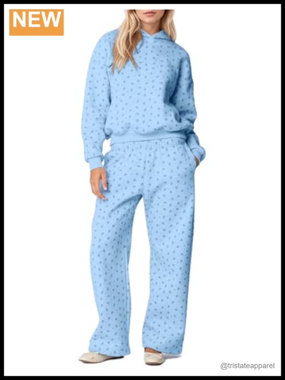 Women's Ditsy Floral 2-Piece Hoodie Sweatpants Tracksuit - Cozy Cotton Blend